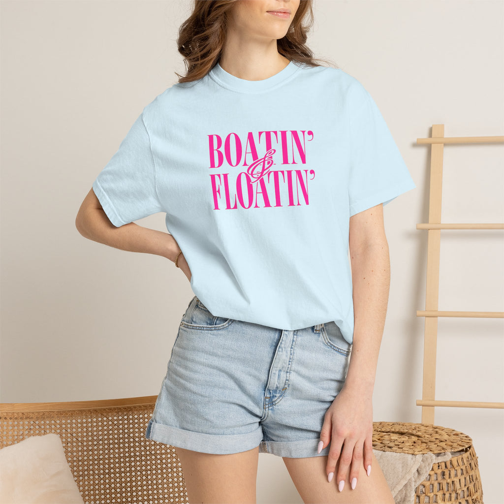 Boatin' & Floatin' T-Shirt — Retro Teal Tee with Pink Text