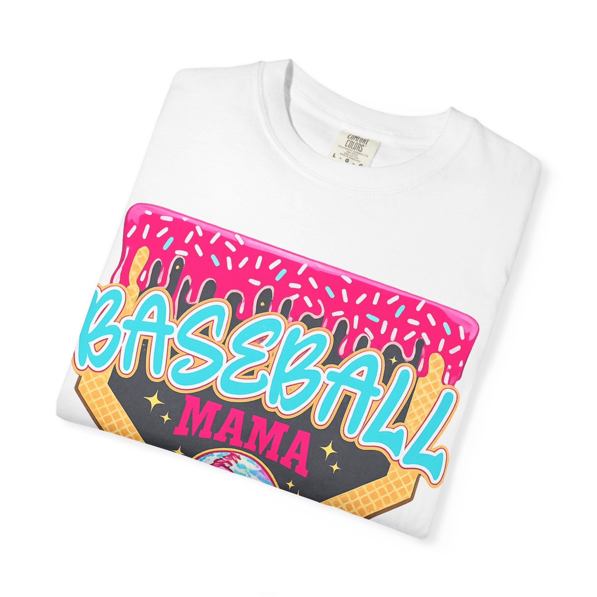 Baseball Mama T-Shirt — Retro Neon Home Plate Design