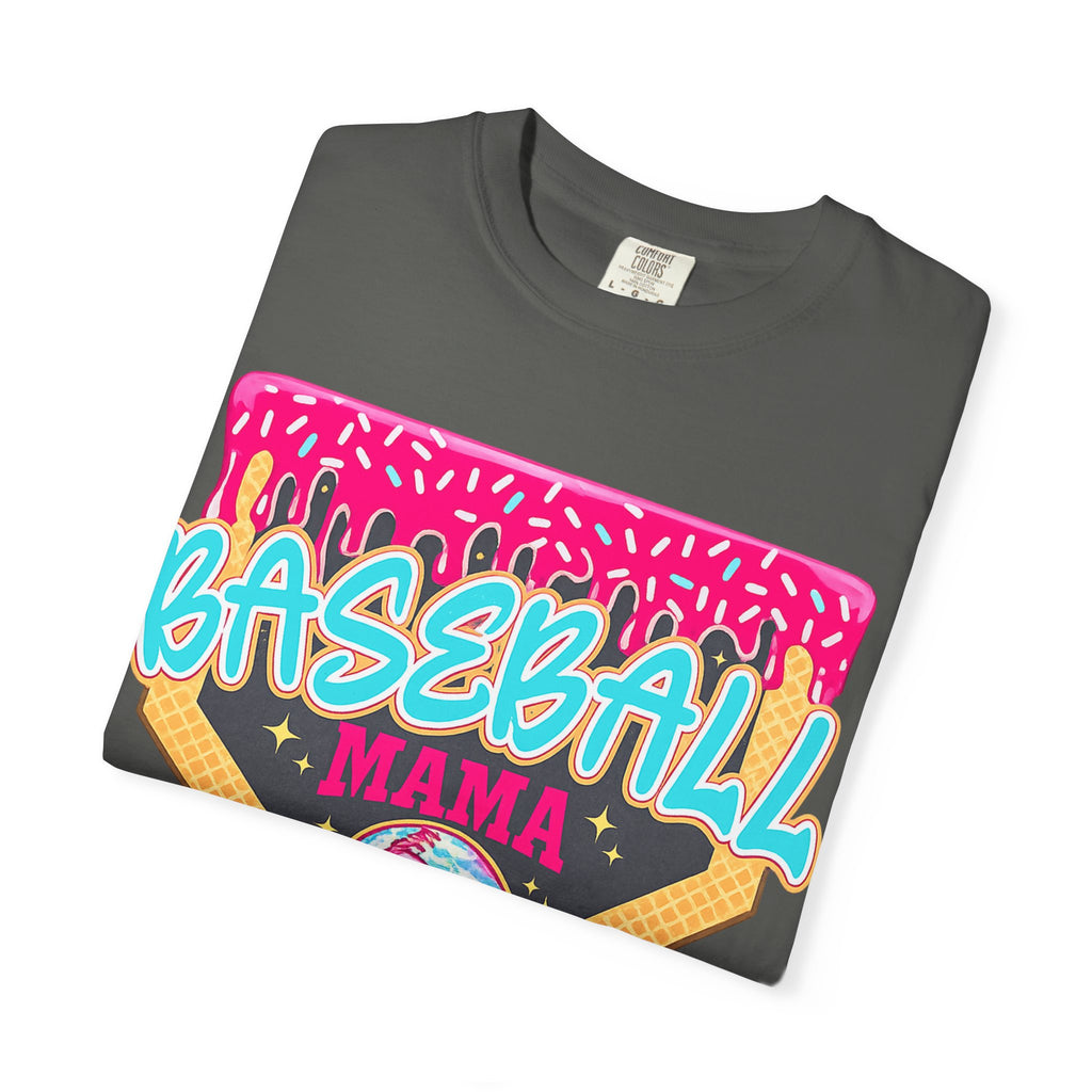 Baseball Mama T-Shirt — Retro Neon Home Plate Design