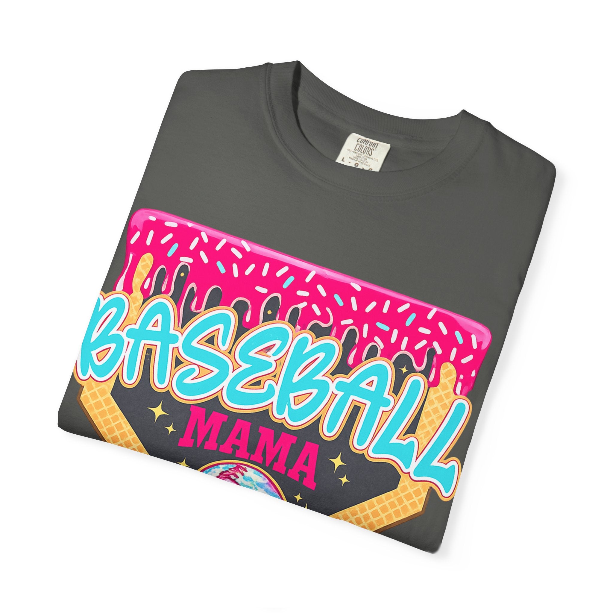 Baseball Mama T-Shirt — Retro Neon Home Plate Design