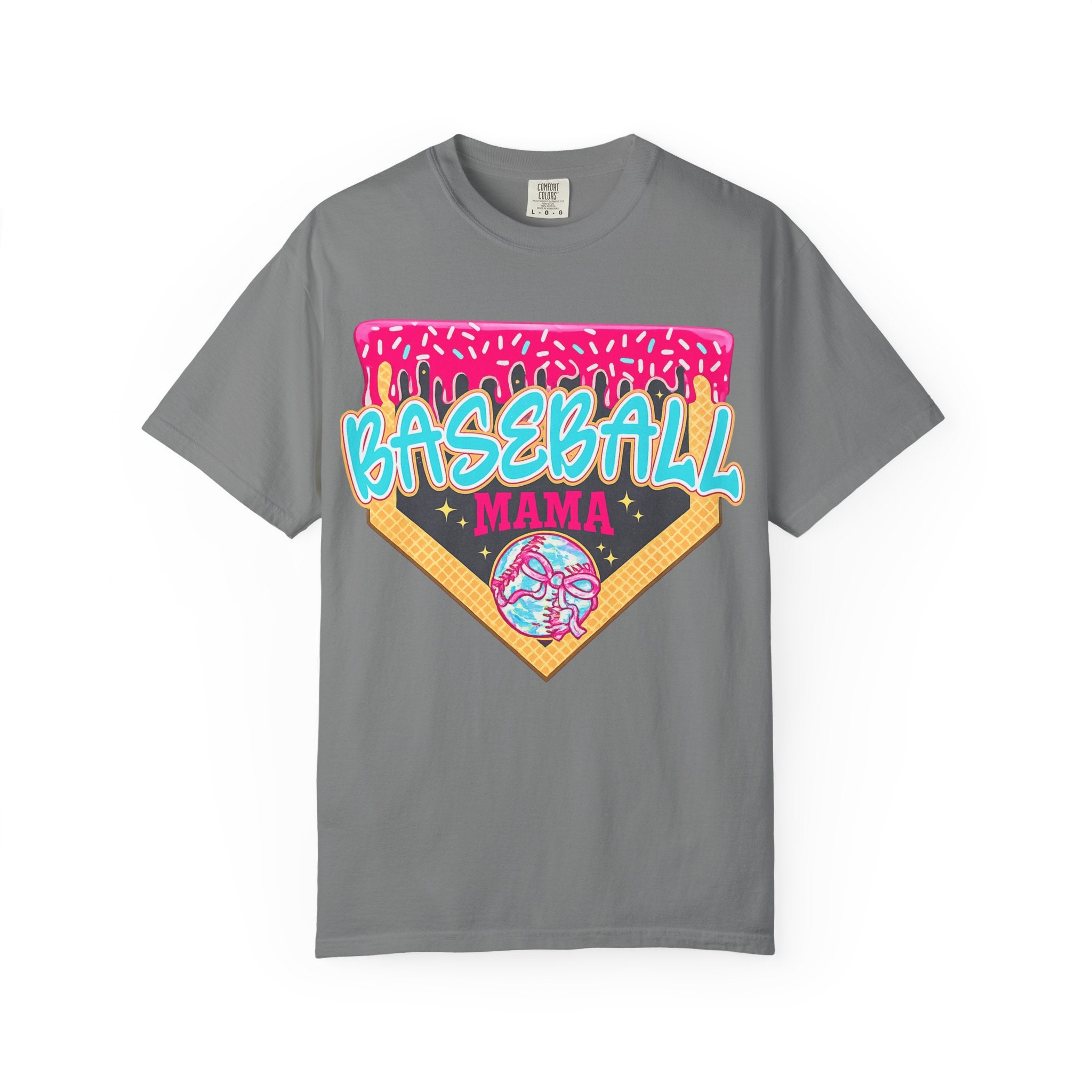 Baseball Mama T-Shirt — Retro Neon Home Plate Design