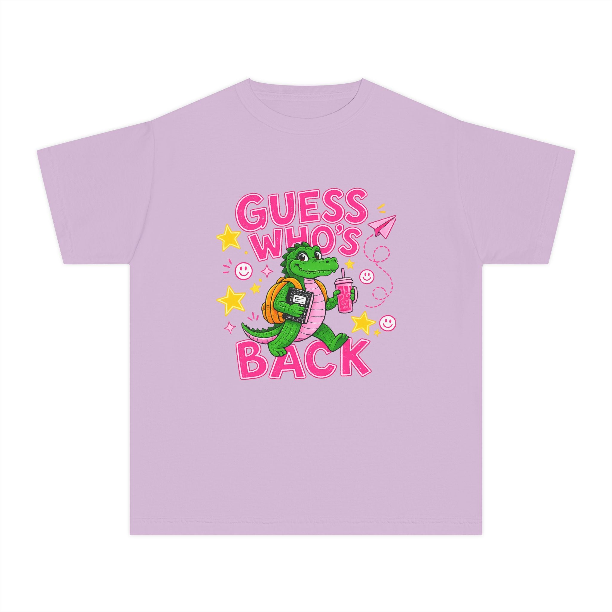 Youth Tee — "Guess Who's Back / Back Again" Cartoon Alligator Back-to-School Shirt