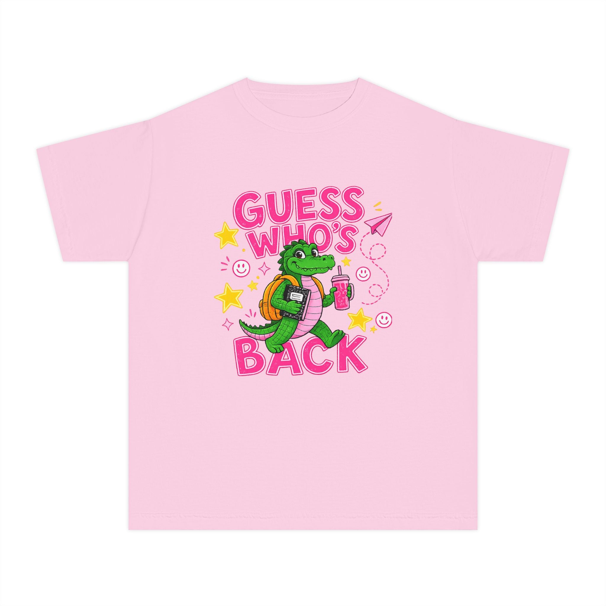 Youth Tee — "Guess Who's Back / Back Again" Cartoon Alligator Back-to-School Shirt