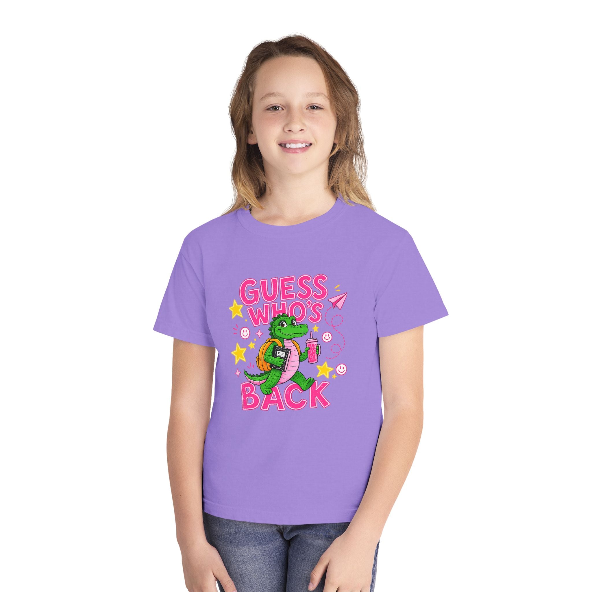 Youth Tee — "Guess Who's Back / Back Again" Cartoon Alligator Back-to-School Shirt