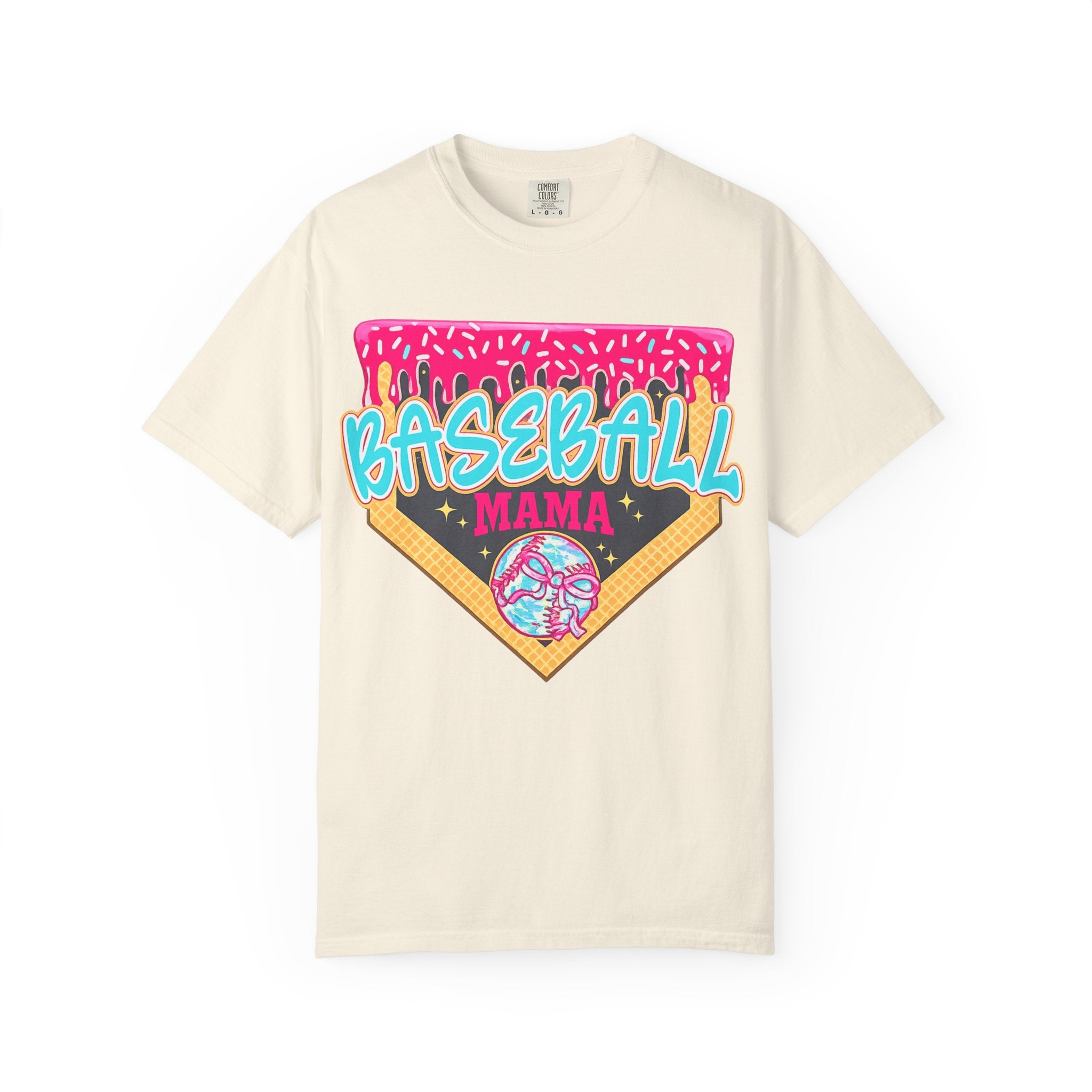 Baseball Mama T-Shirt — Retro Neon Home Plate Design