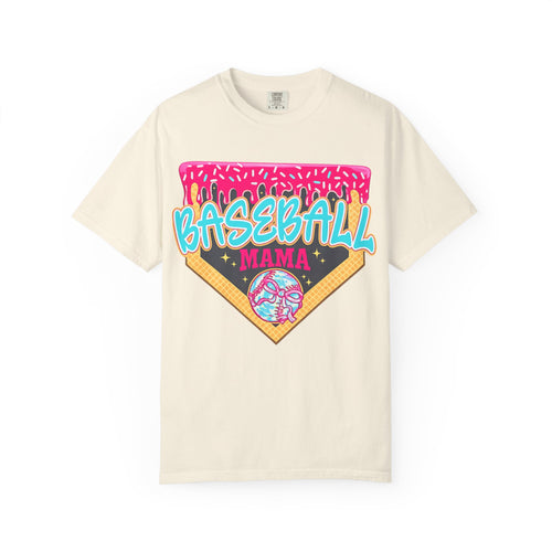 Baseball Mama T-Shirt — Retro Neon Home Plate Design