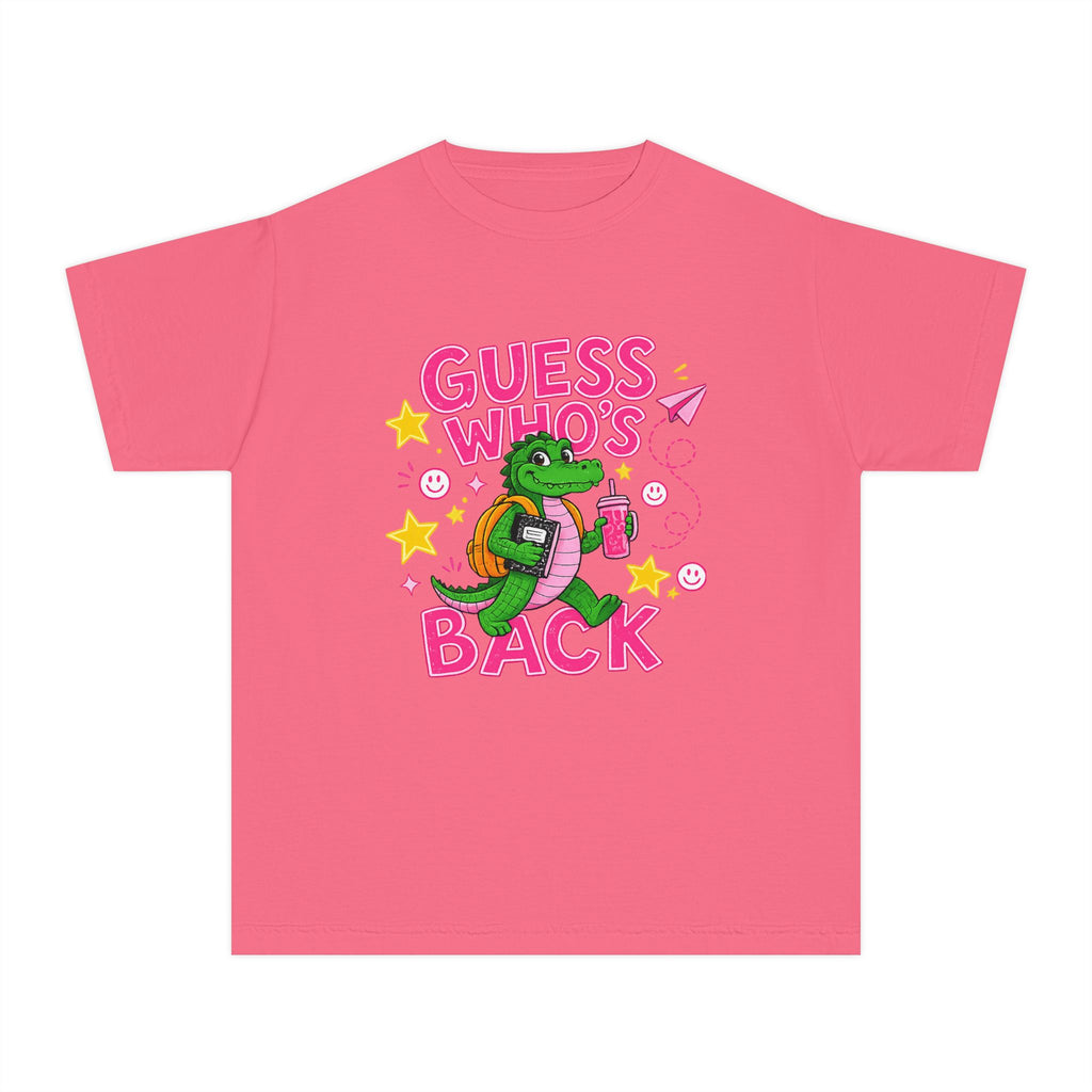 Youth Tee — "Guess Who's Back / Back Again" Cartoon Alligator Back-to-School Shirt