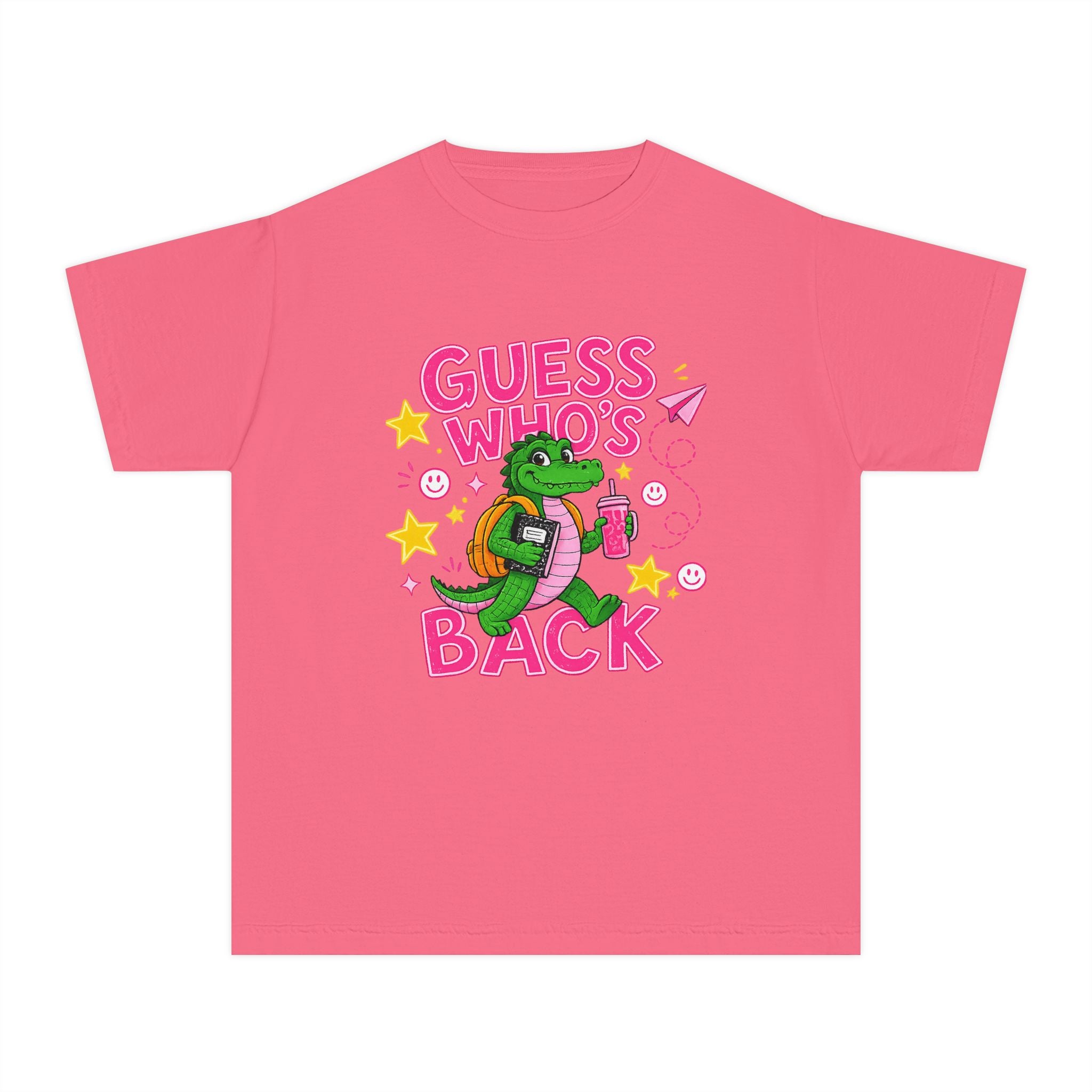 Youth Tee — "Guess Who's Back / Back Again" Cartoon Alligator Back-to-School Shirt