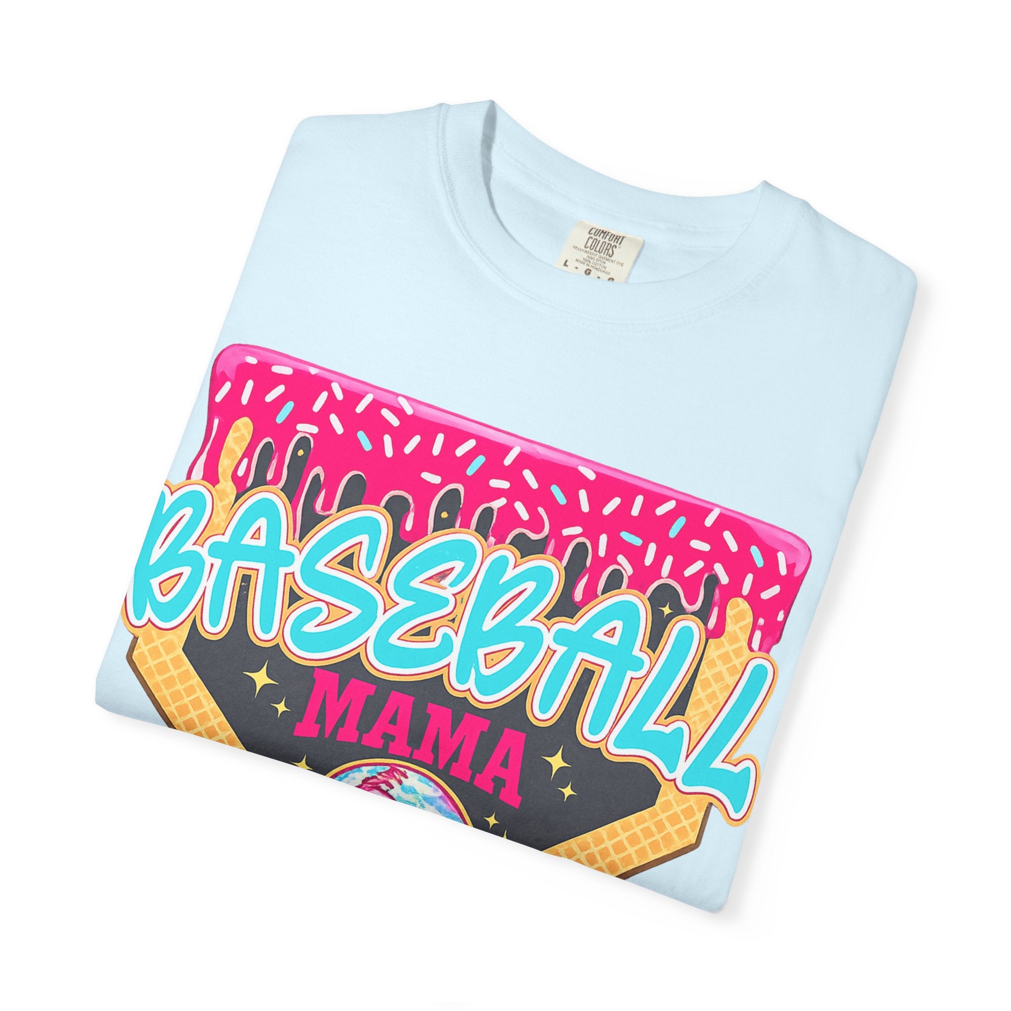 Baseball Mama T-Shirt — Retro Neon Home Plate Design