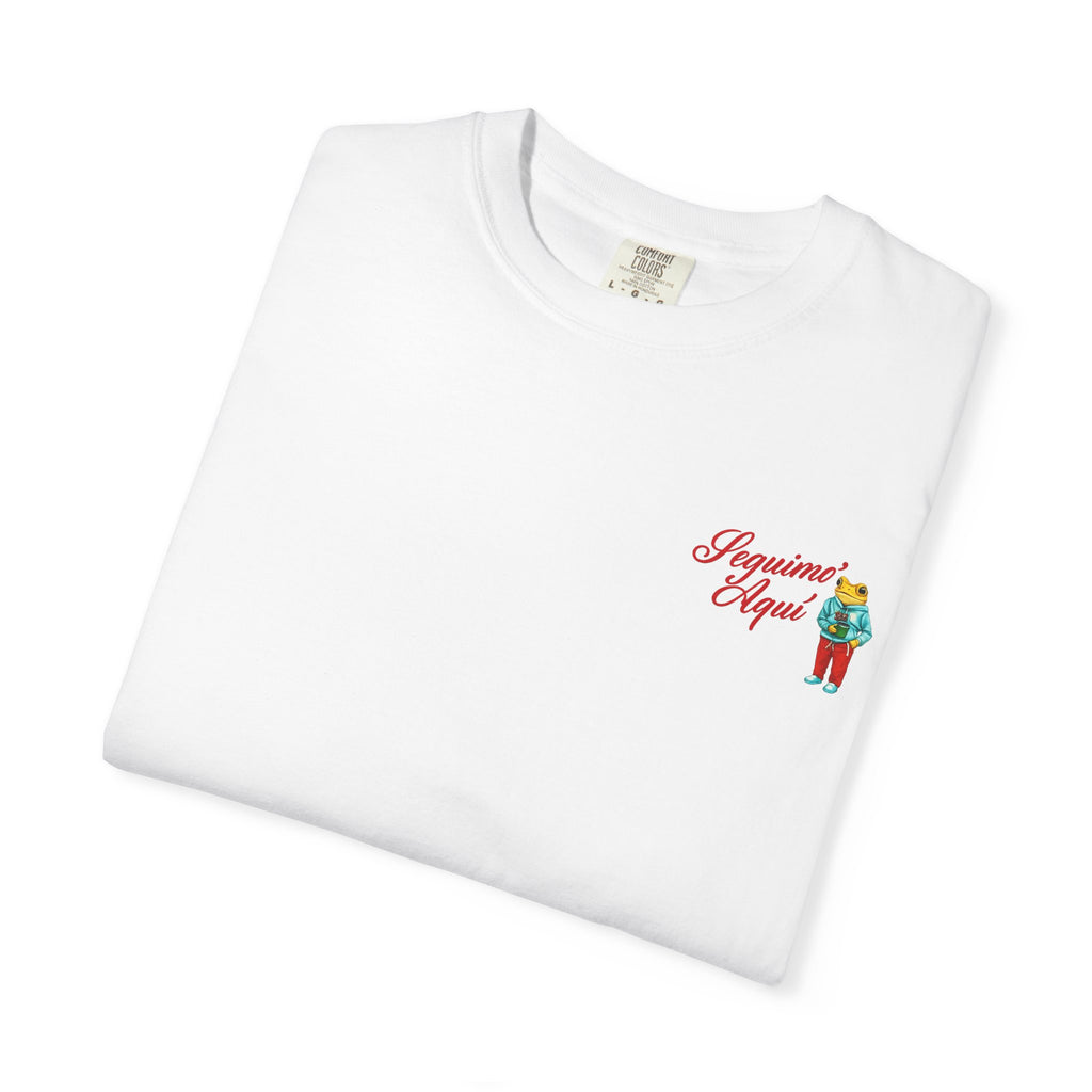 Spanish Quote T-Shirt — “Mientras uno está vivo…” Chest Graphic & Back Typography
