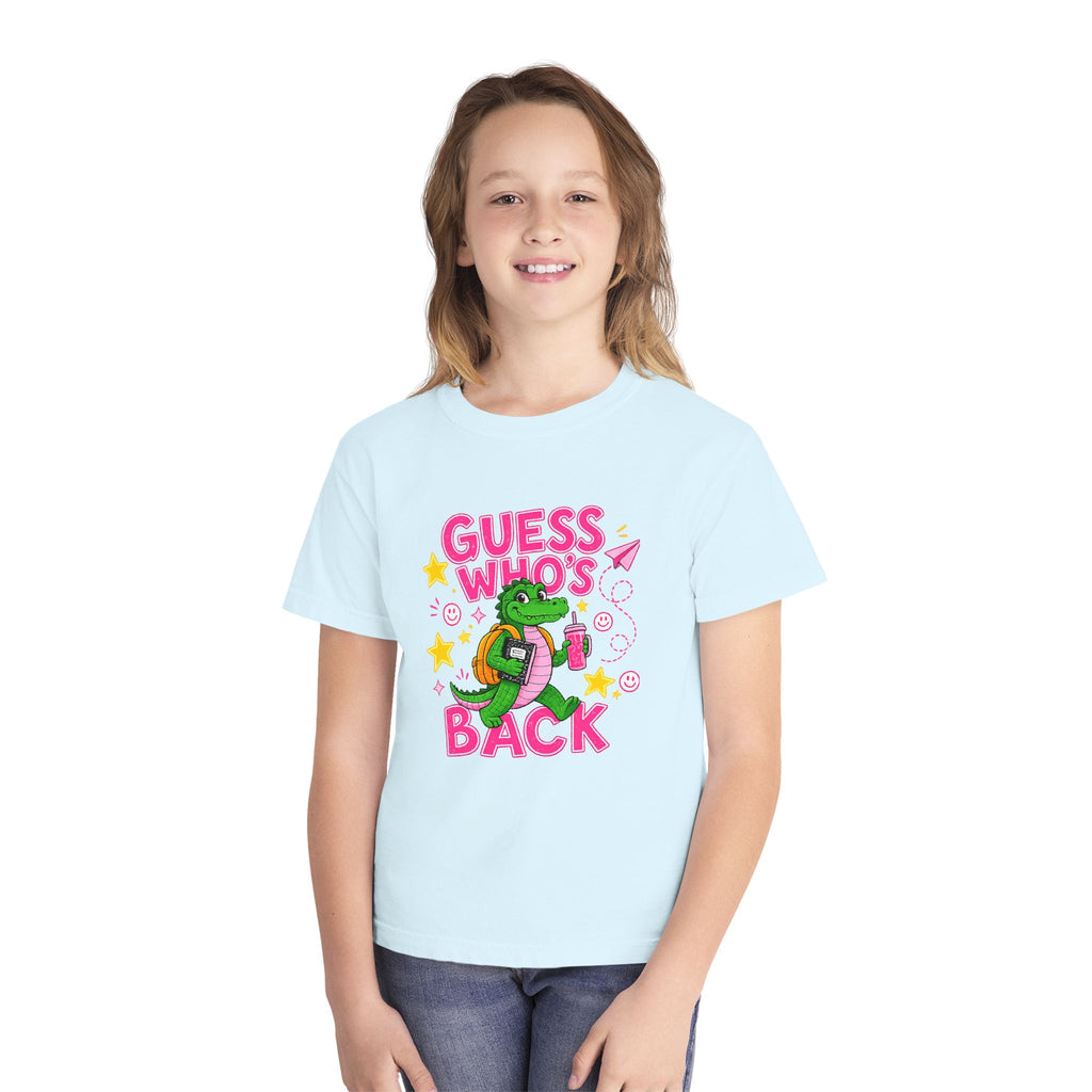Youth Tee — "Guess Who's Back / Back Again" Cartoon Alligator Back-to-School Shirt