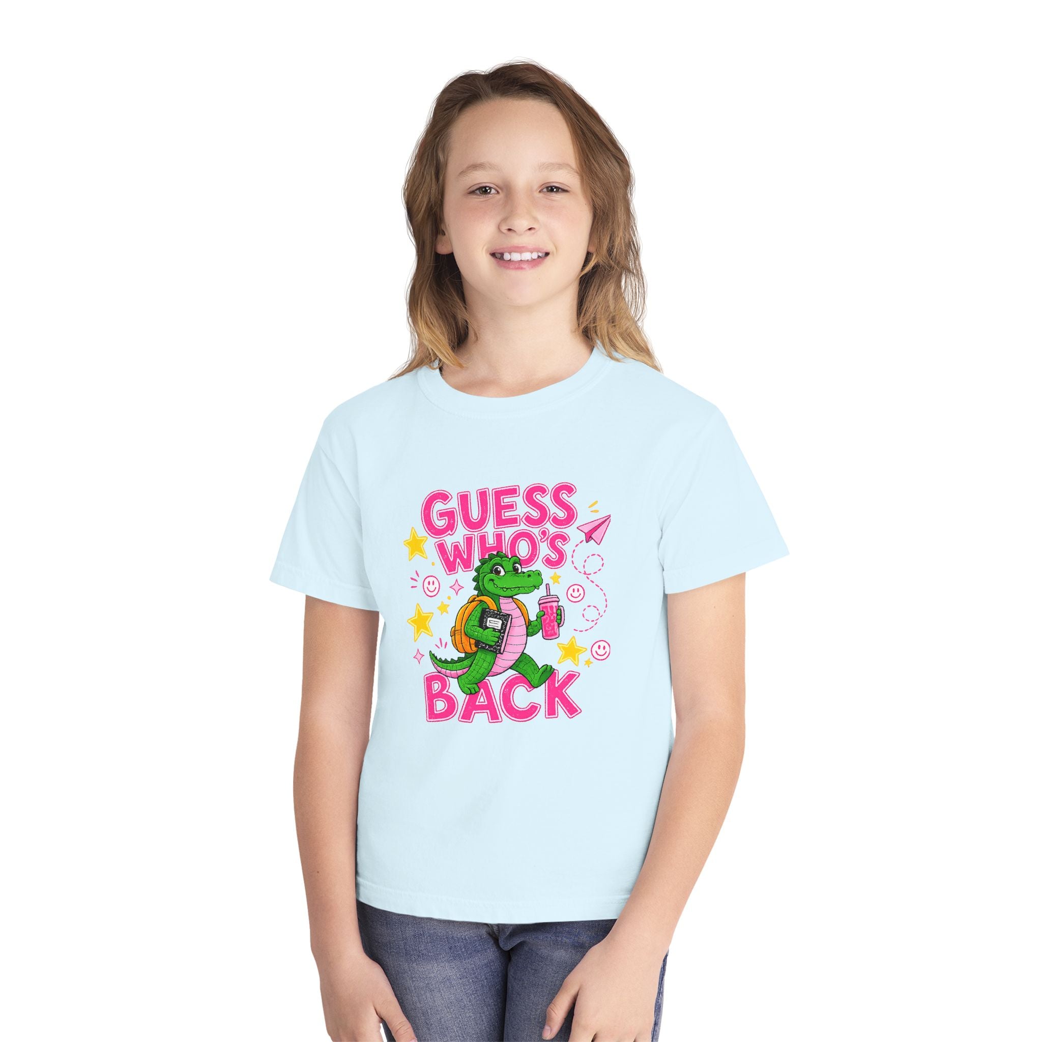 Youth Tee — "Guess Who's Back / Back Again" Cartoon Alligator Back-to-School Shirt