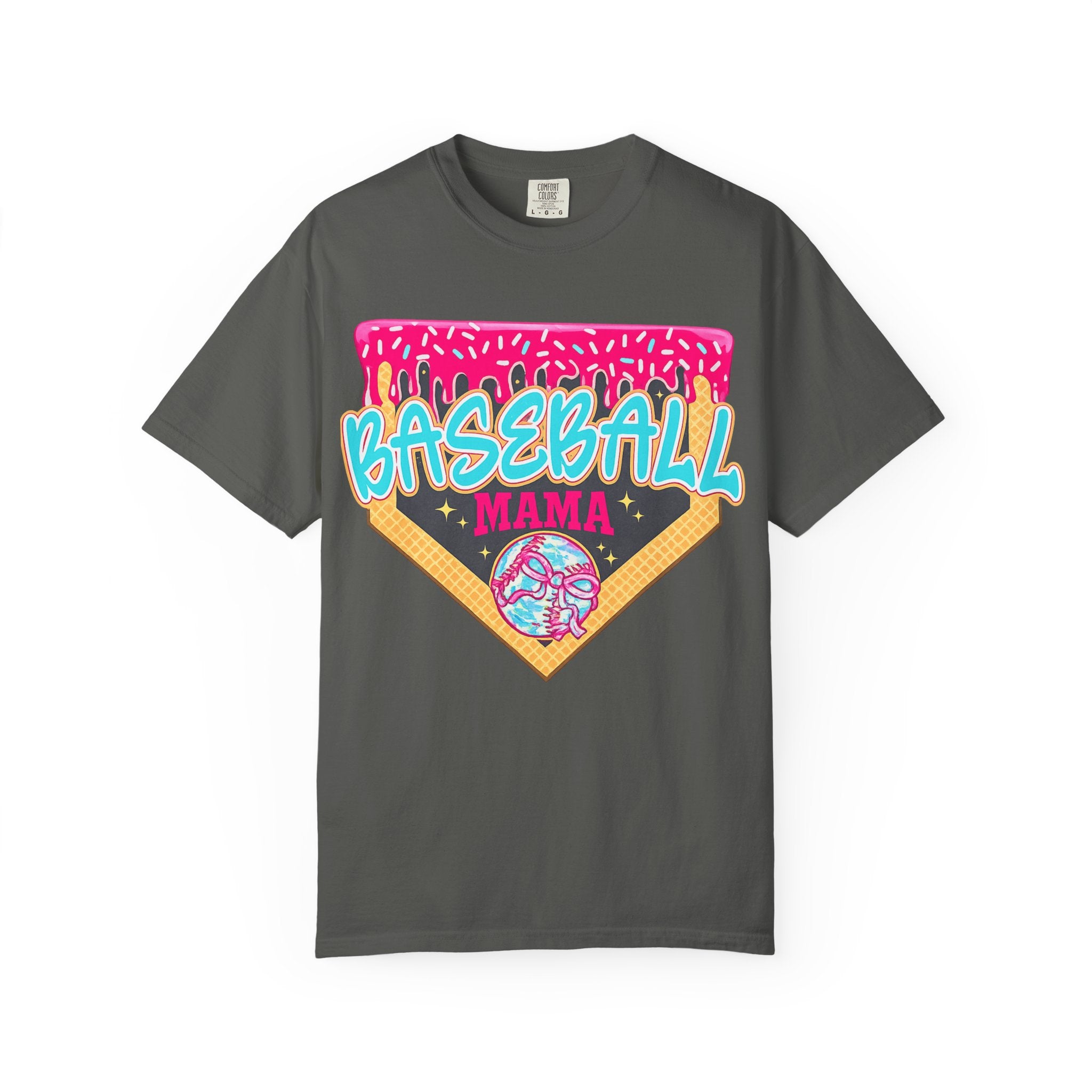Baseball Mama T-Shirt — Retro Neon Home Plate Design