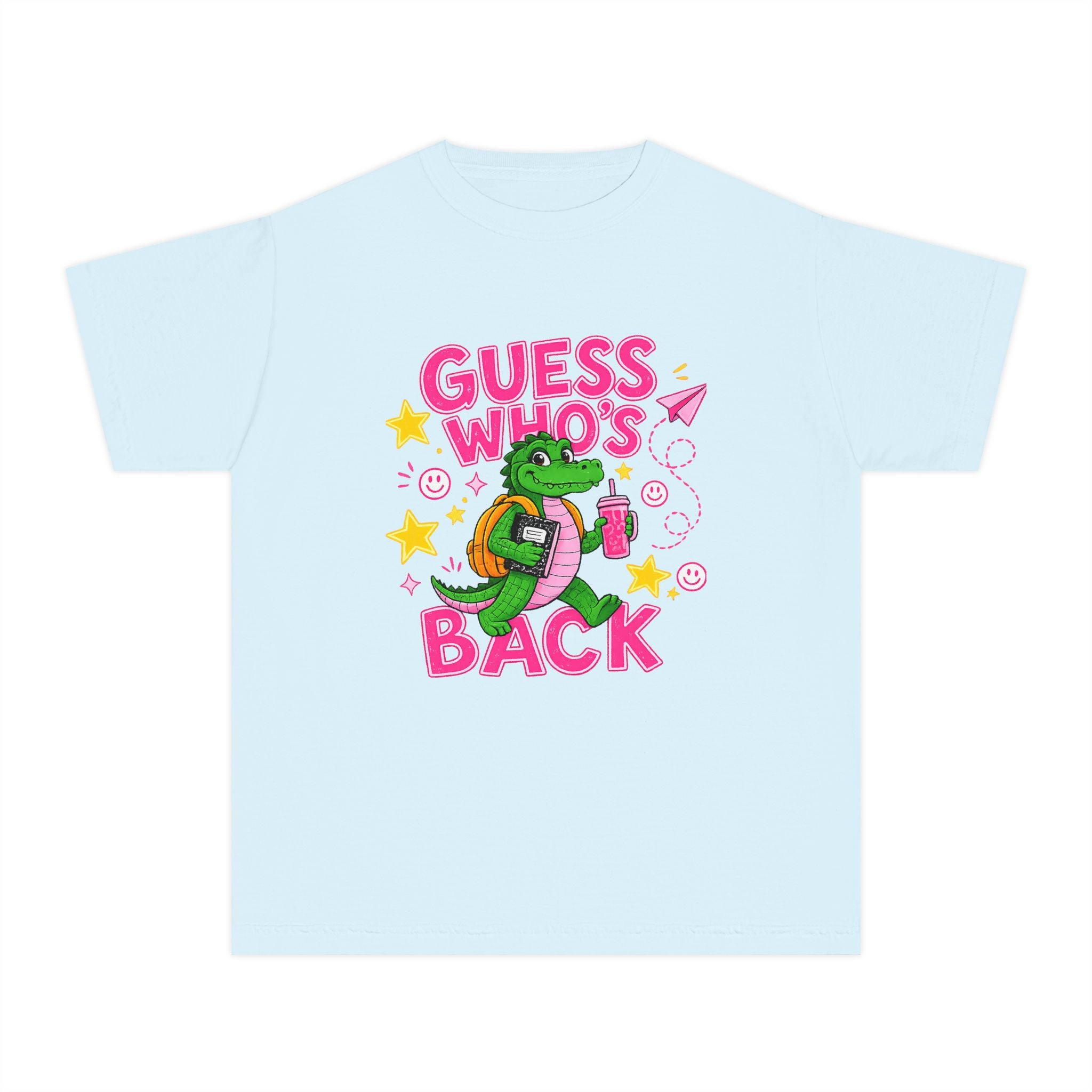 Youth Tee — "Guess Who's Back / Back Again" Cartoon Alligator Back-to-School Shirt