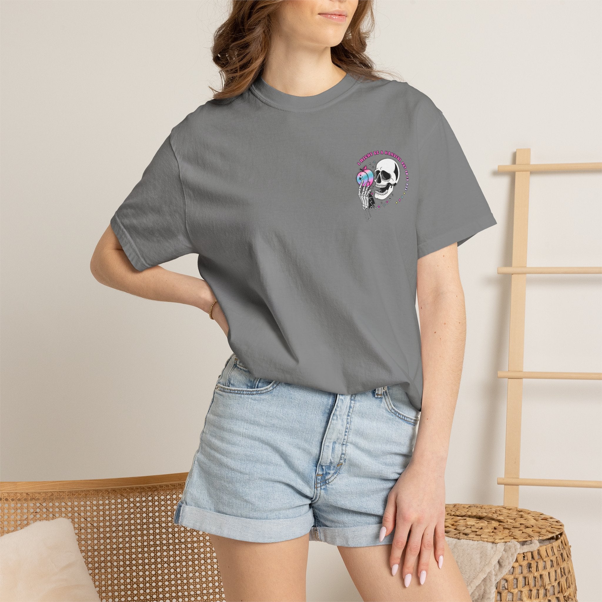 Skull & Skeletal Hand T-Shirt — "I Might Be A Handful But So Is This Ass" Retro Graphic Tee