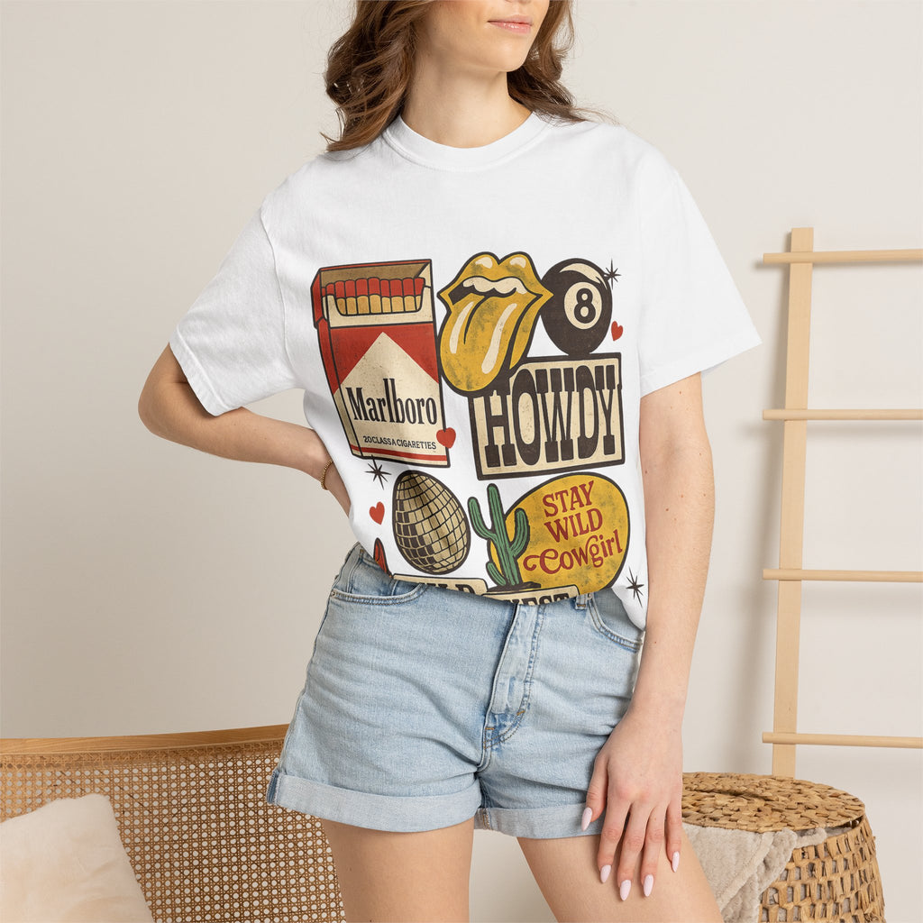 Howdy Wild West Graphic T-Shirt — “Stay Wild Cowgirl” Retro Patch Motif