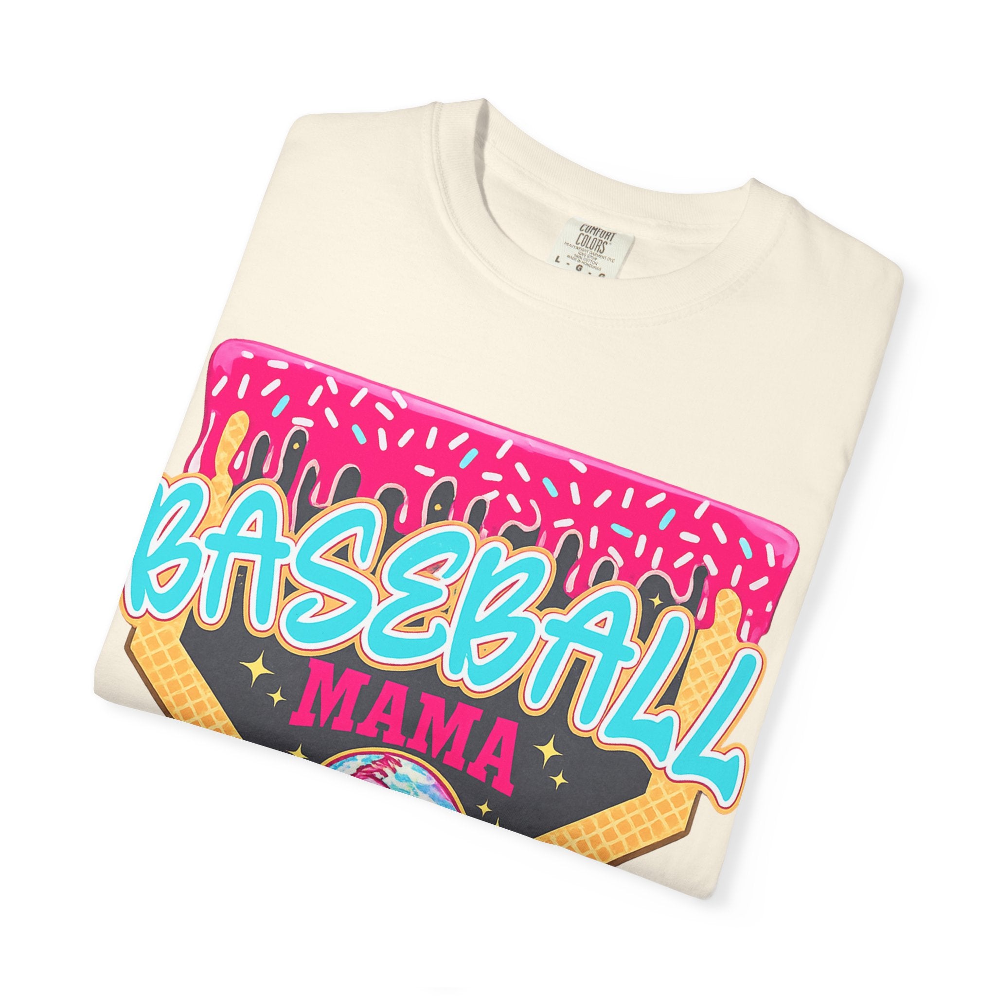 Baseball Mama T-Shirt — Retro Neon Home Plate Design