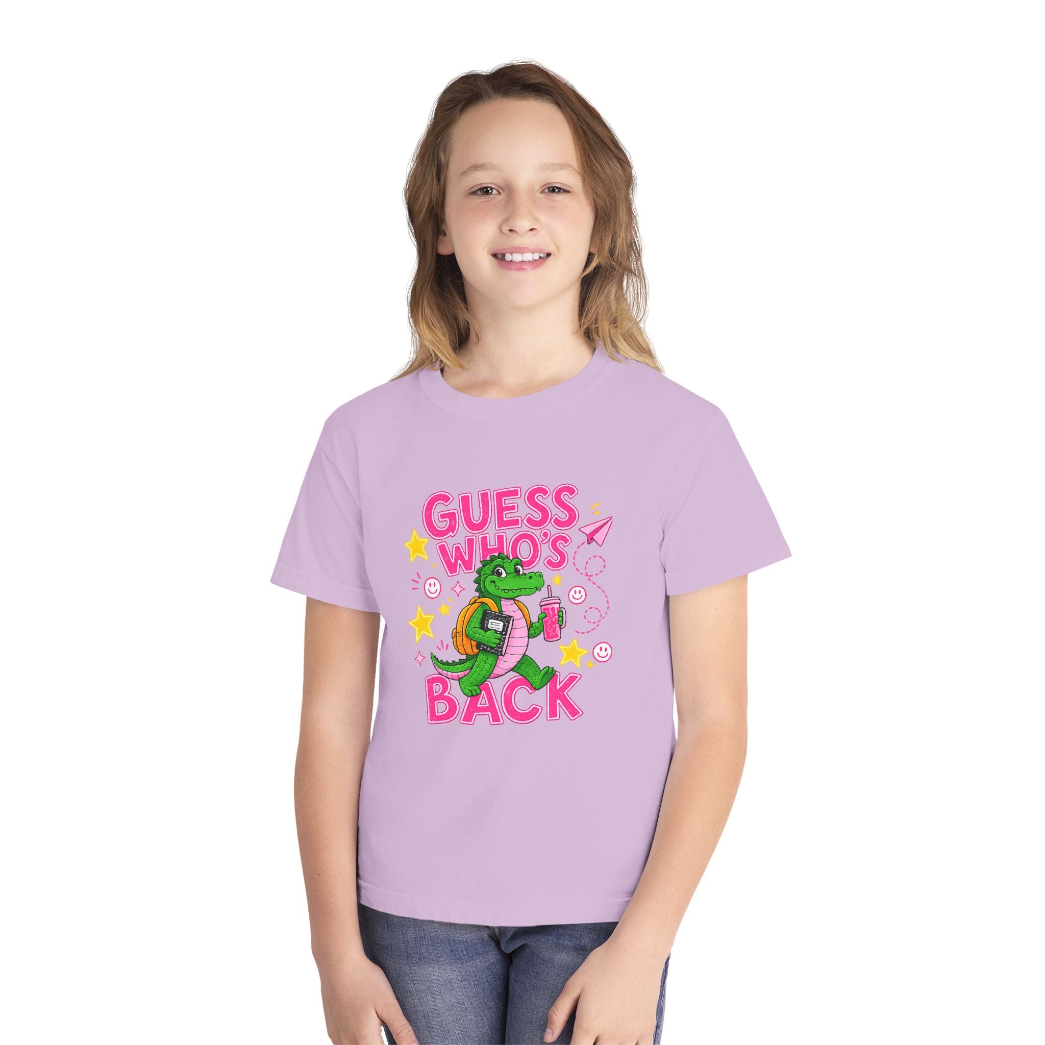 Youth Tee — "Guess Who's Back / Back Again" Cartoon Alligator Back-to-School Shirt