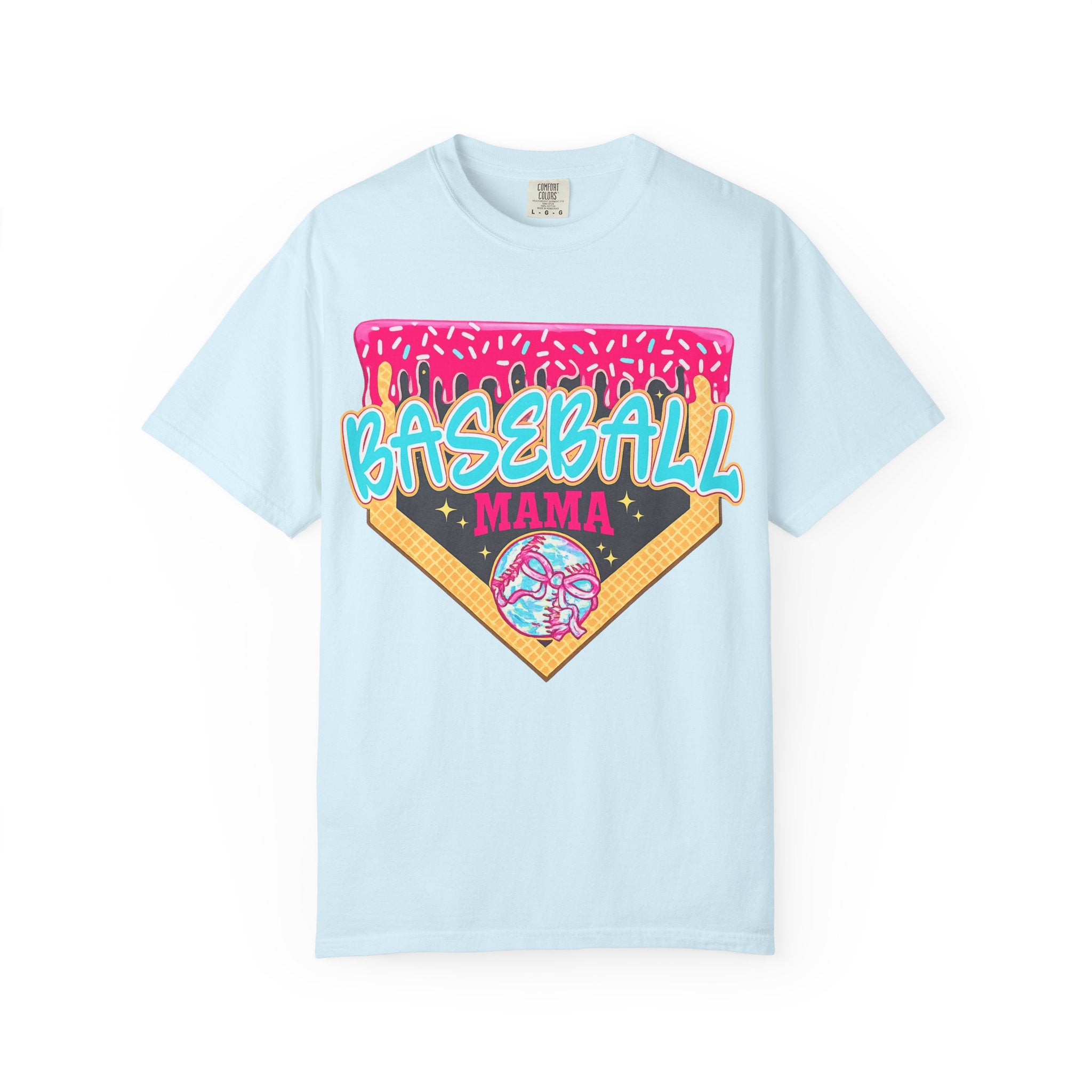 Baseball Mama T-Shirt — Retro Neon Home Plate Design