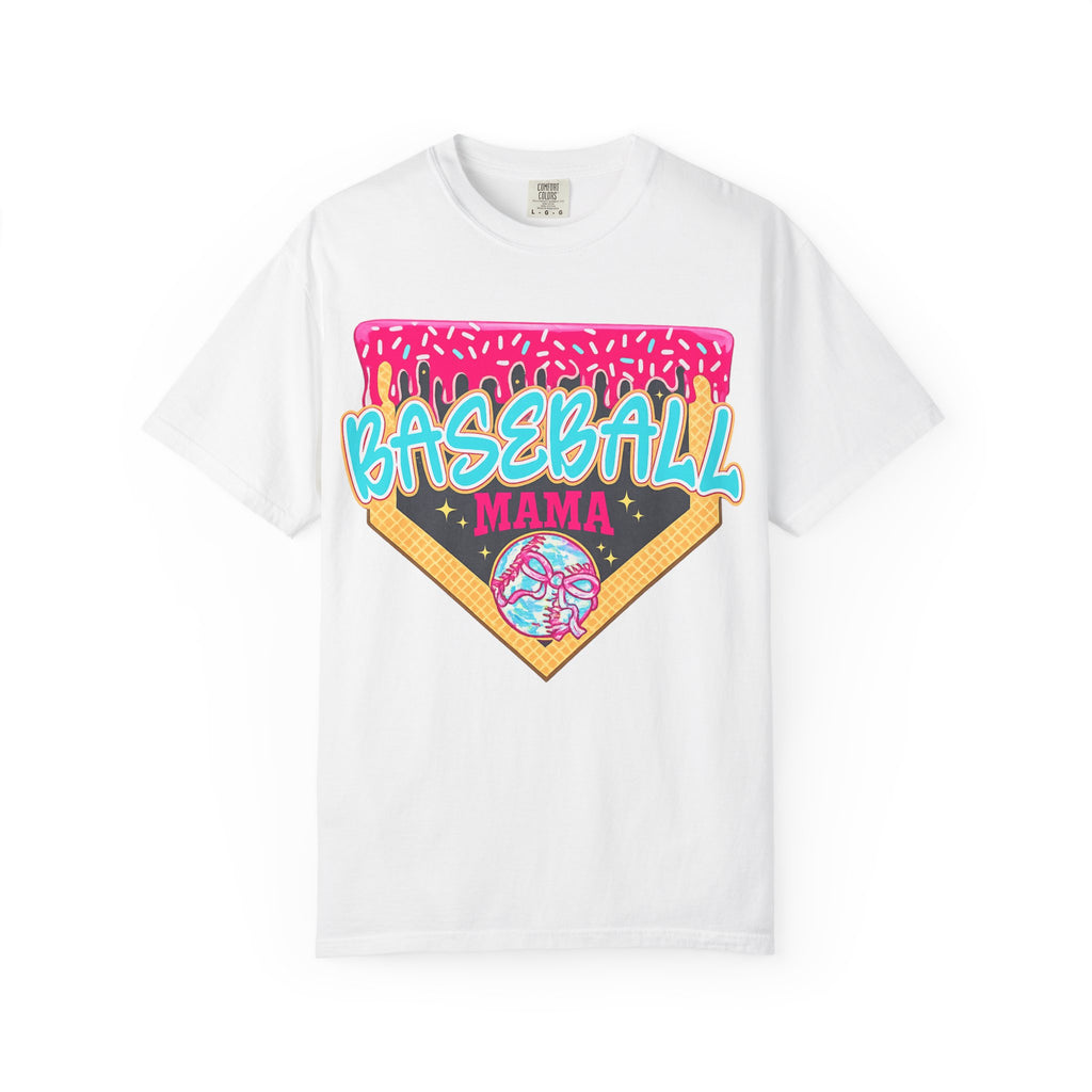 Baseball Mama T-Shirt — Retro Neon Home Plate Design