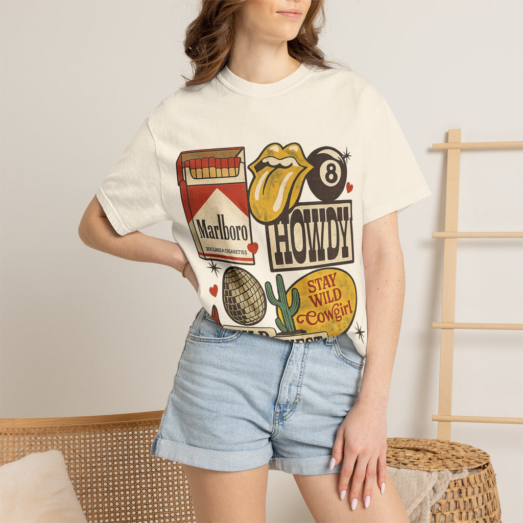 Howdy Wild West Graphic T-Shirt — “Stay Wild Cowgirl” Retro Patch Motif