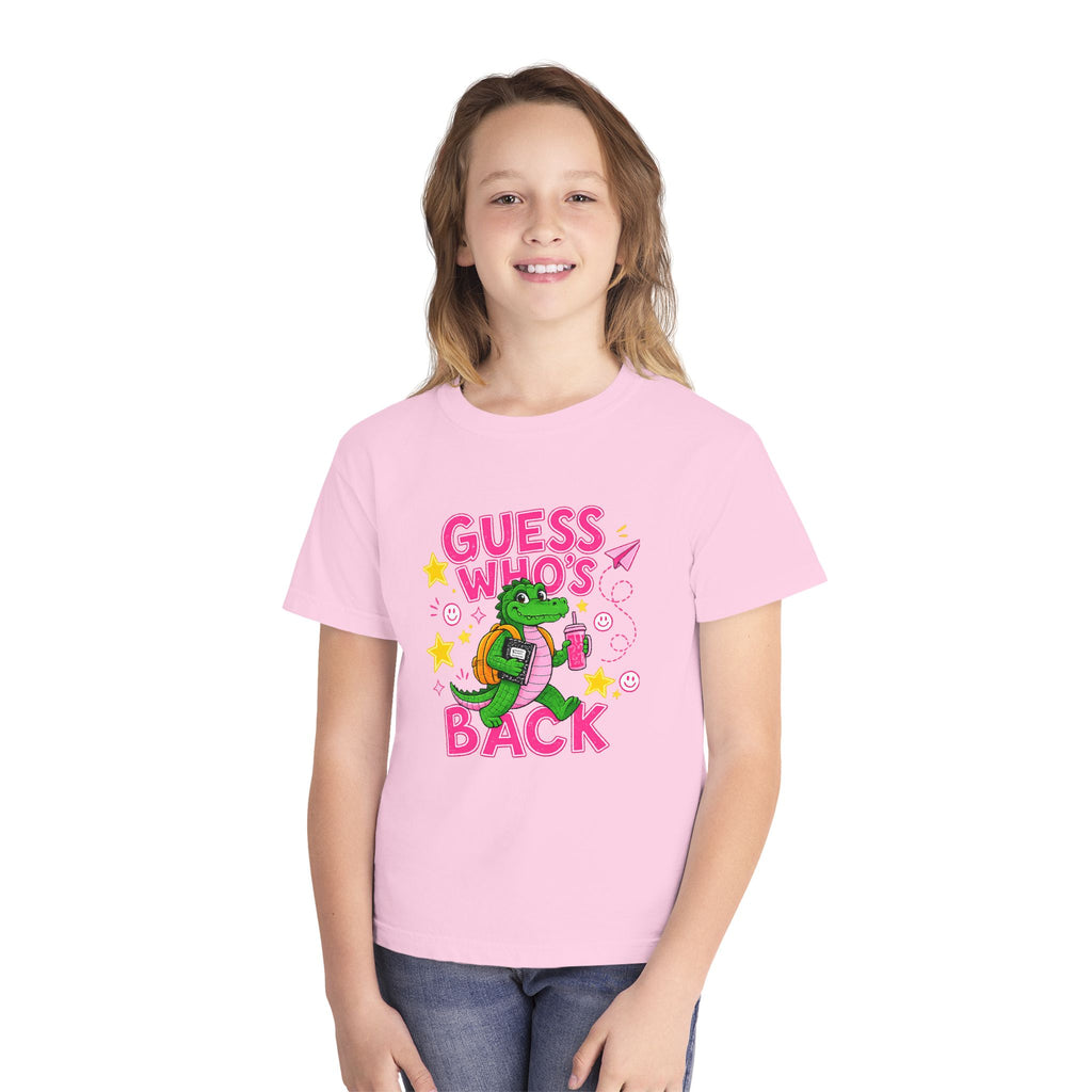 Youth Tee — "Guess Who's Back / Back Again" Cartoon Alligator Back-to-School Shirt