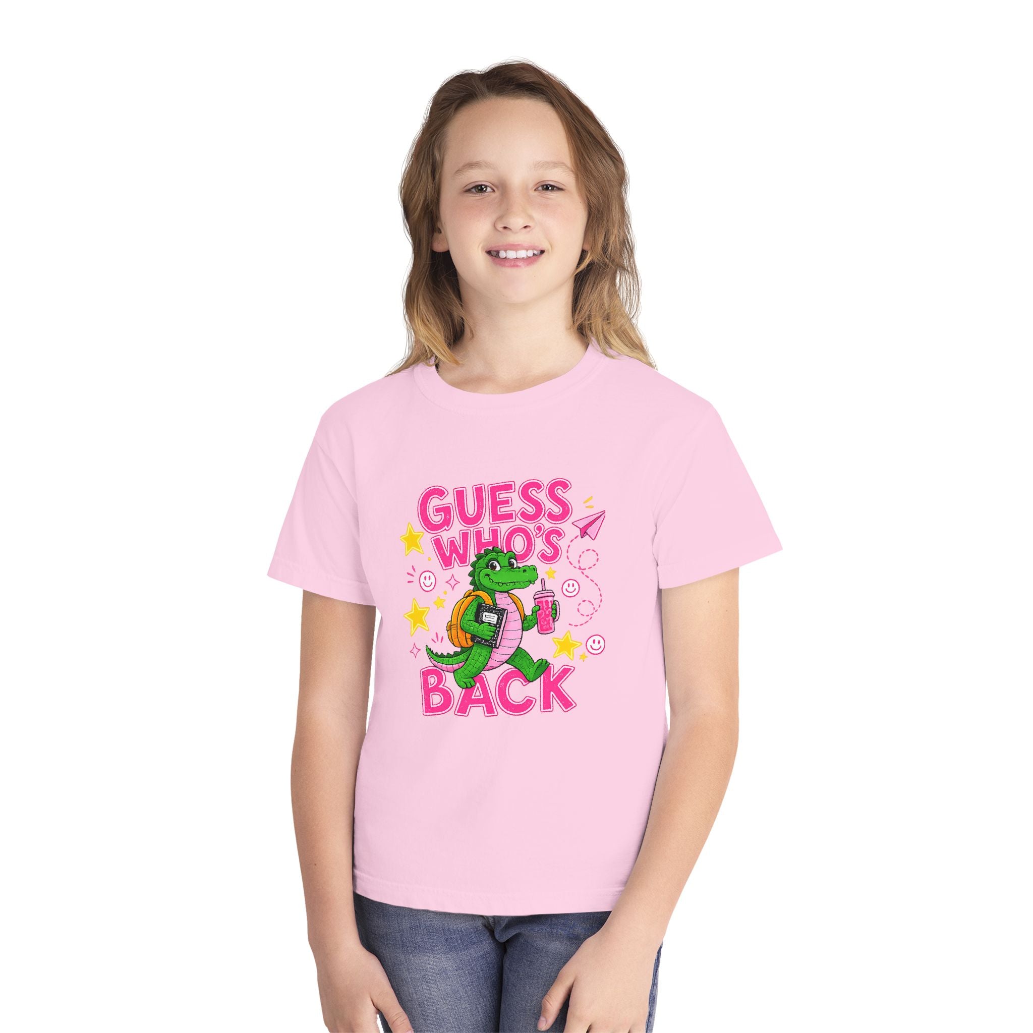 Youth Tee — "Guess Who's Back / Back Again" Cartoon Alligator Back-to-School Shirt
