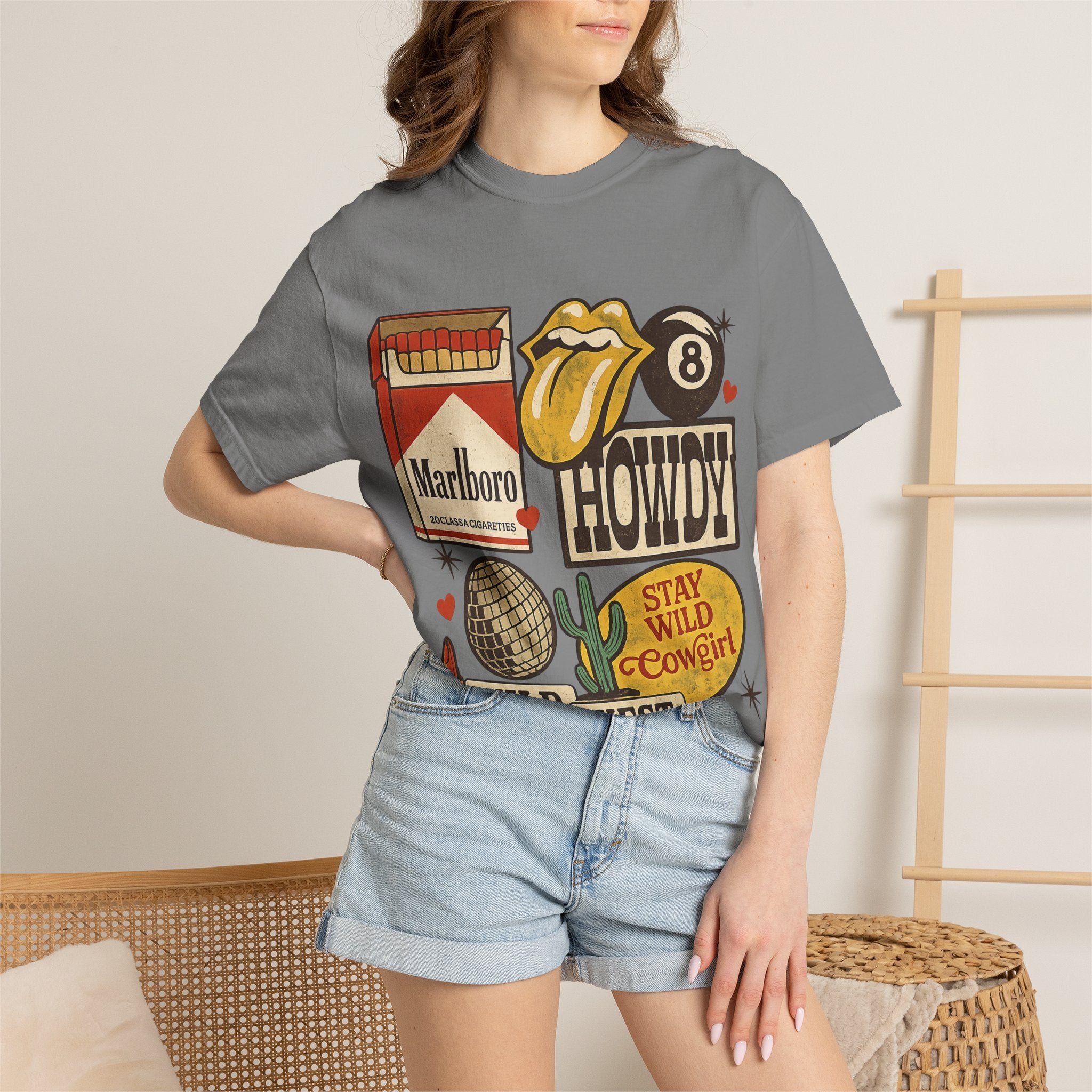 Howdy Wild West Graphic T-Shirt — “Stay Wild Cowgirl” Retro Patch Motif