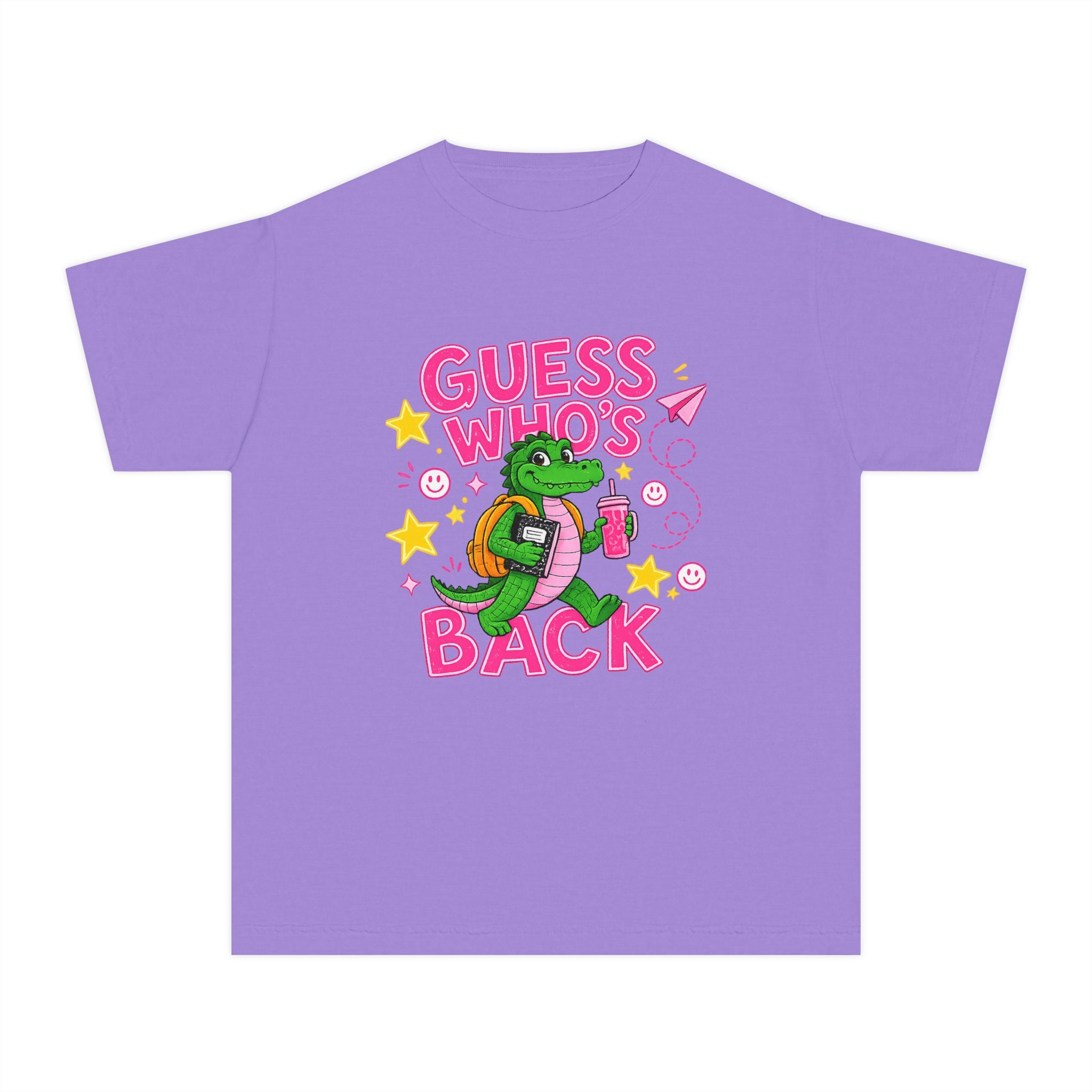 Youth Tee — "Guess Who's Back / Back Again" Cartoon Alligator Back-to-School Shirt