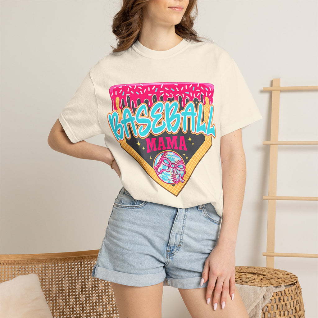 Baseball Mama T-Shirt — Retro Neon Home Plate Design