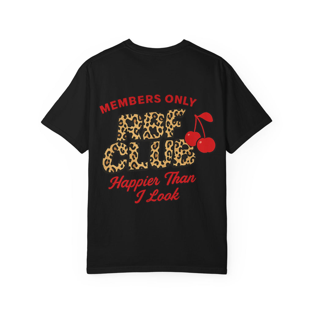 Members Only Tee — "Members Only: I’m Happier Than I Look" Leopard Cherry Graphic T-Shirt