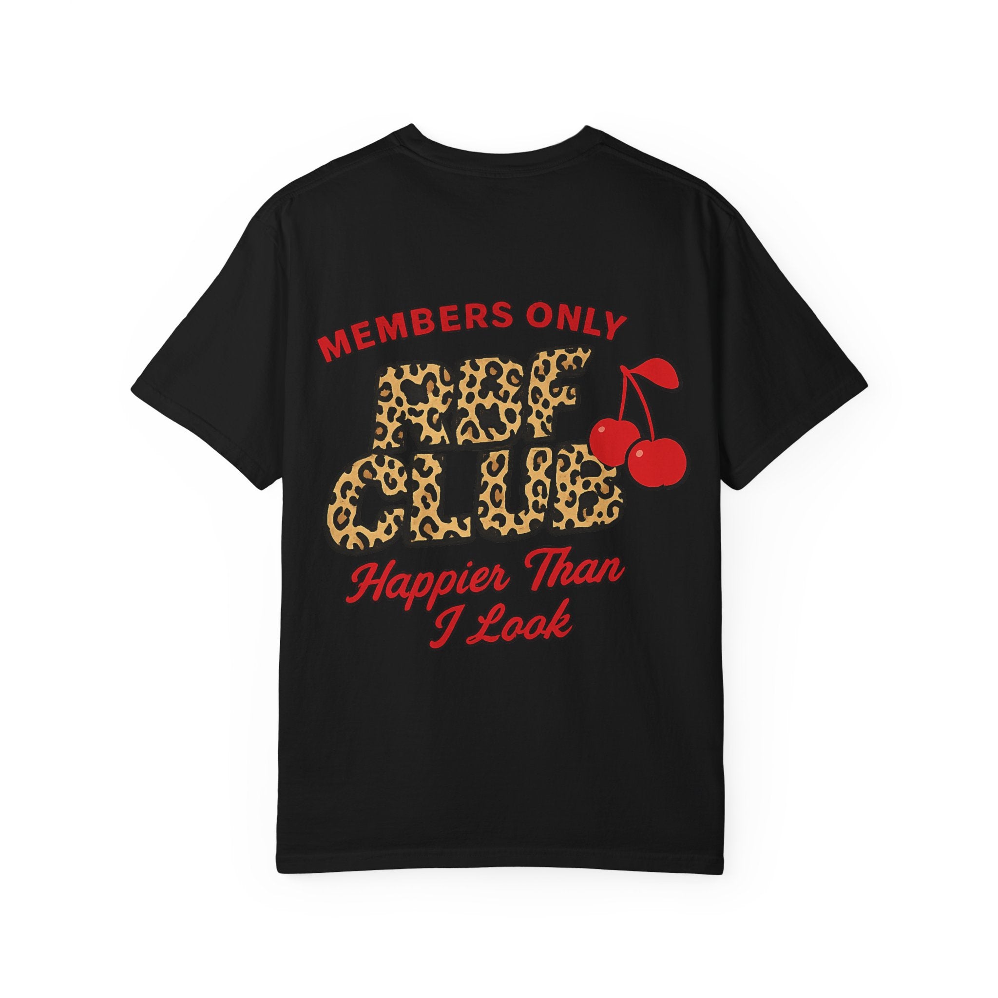 Members Only Tee — "Members Only: I’m Happier Than I Look" Leopard Cherry Graphic T-Shirt
