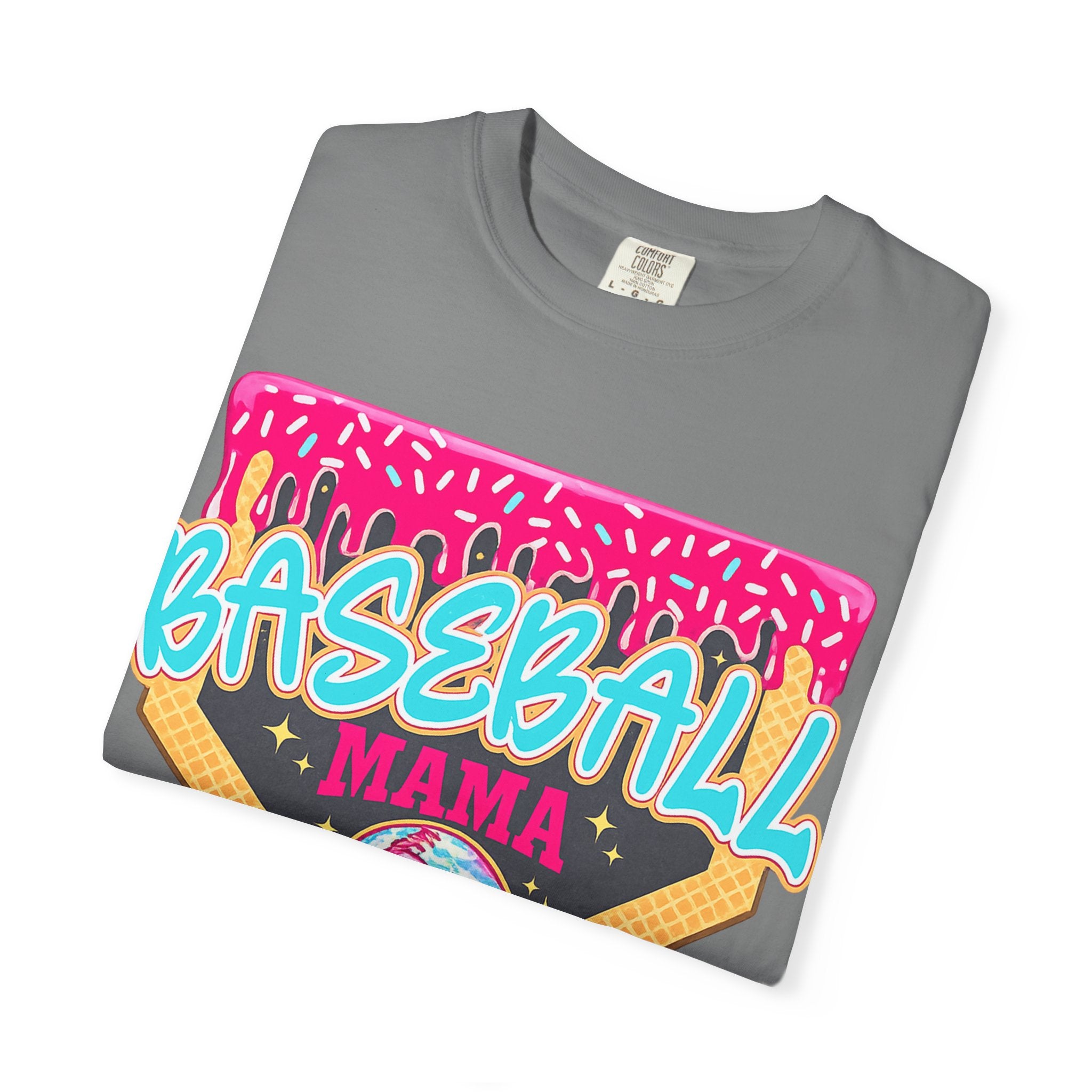 Baseball Mama T-Shirt — Retro Neon Home Plate Design