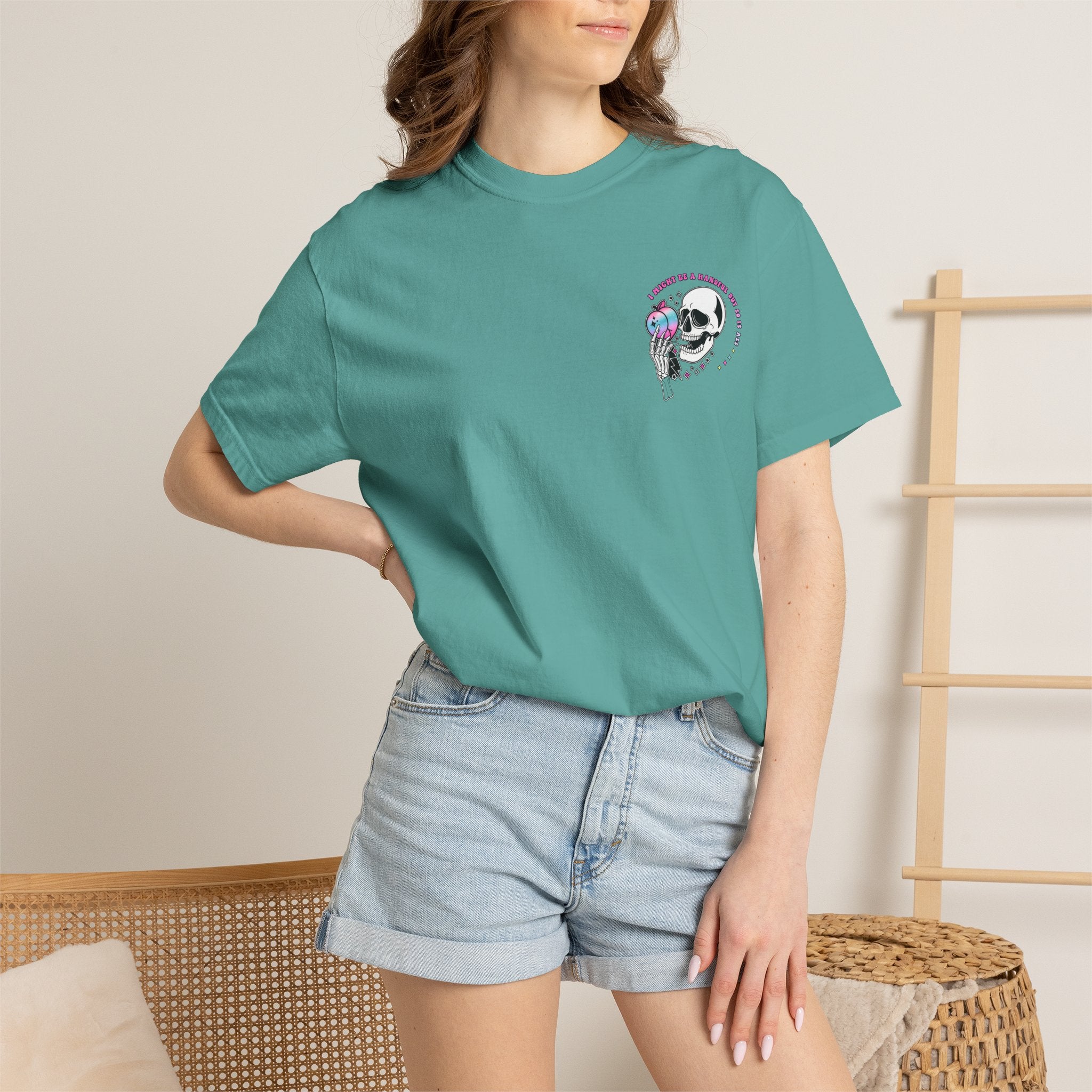 Skull & Skeletal Hand T-Shirt — "I Might Be A Handful But So Is This Ass" Retro Graphic Tee
