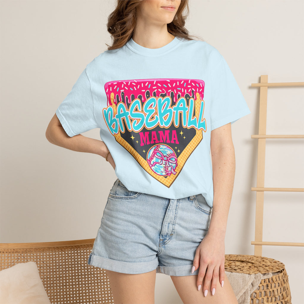 Baseball Mama T-Shirt — Retro Neon Home Plate Design